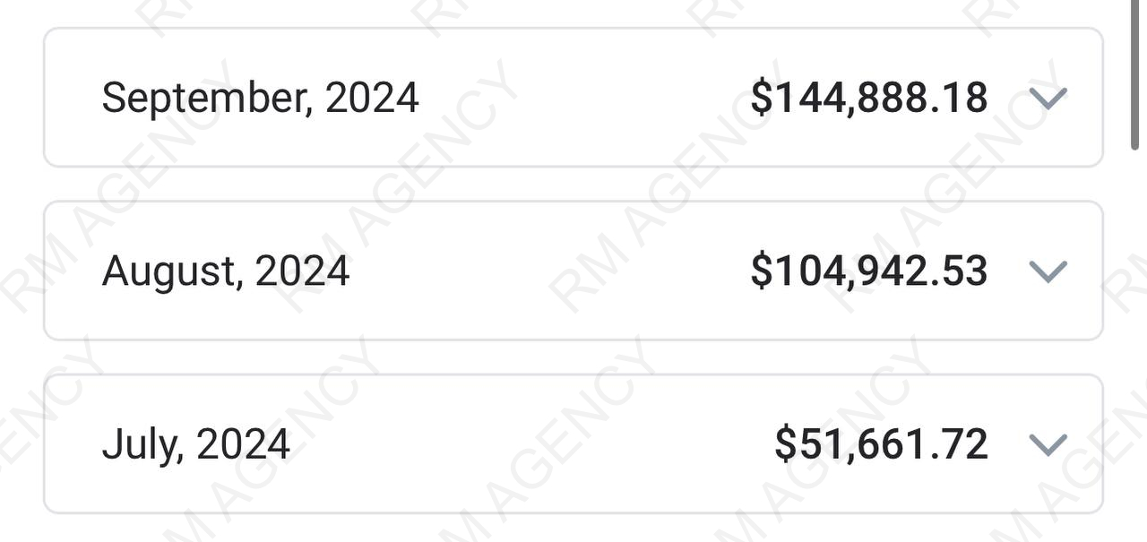 Monthly breakdown: September $144,888.18, August $104,942.53, July $51,661.72
